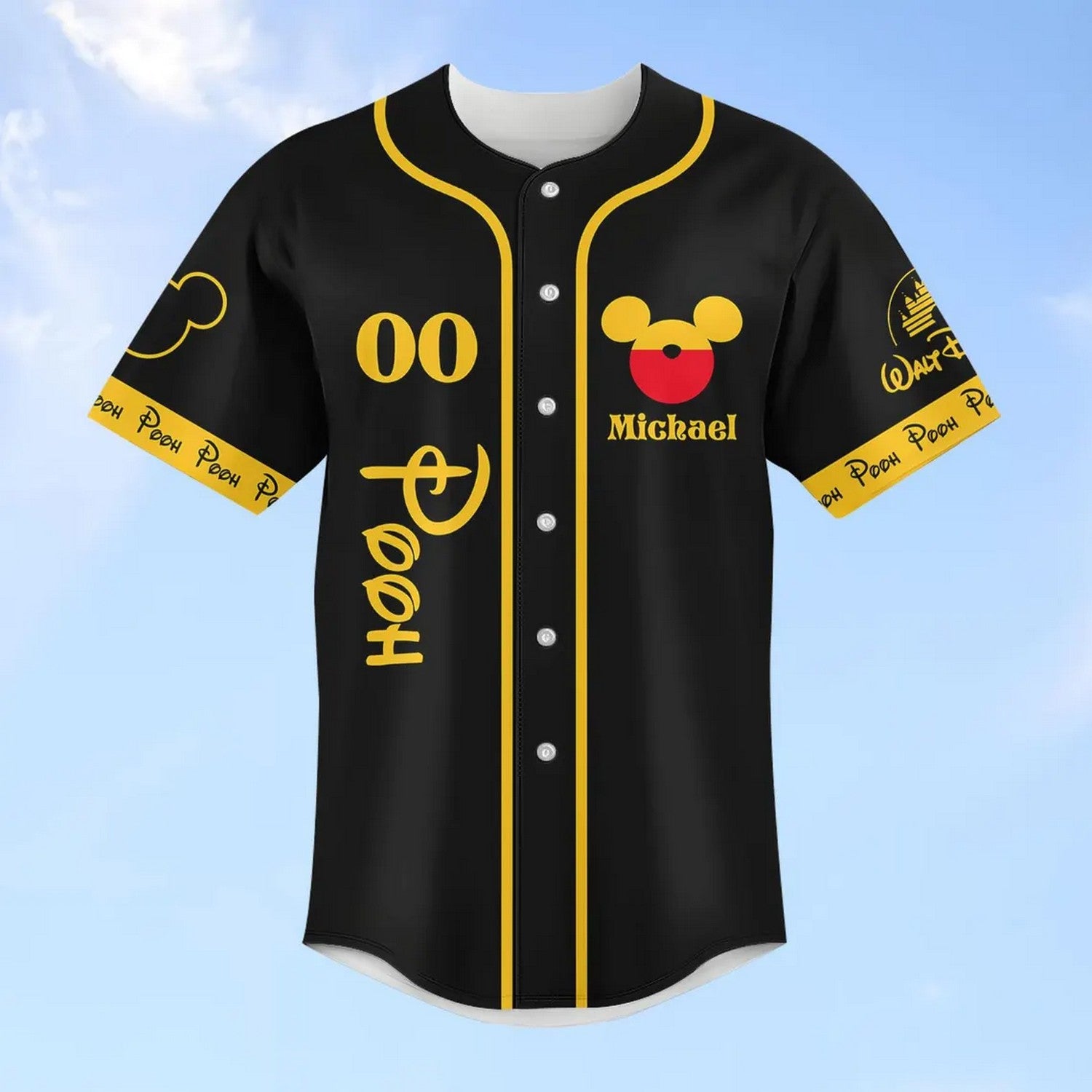 Custom Name Disney Winnie The Pooh Black Baseball Jersey