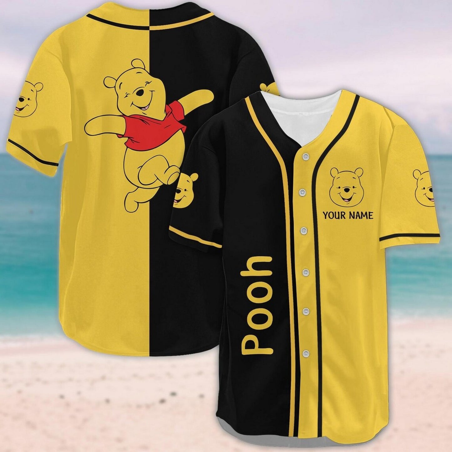 Custom Name Disney Winnie The Pooh Black Yellow Baseball Jersey