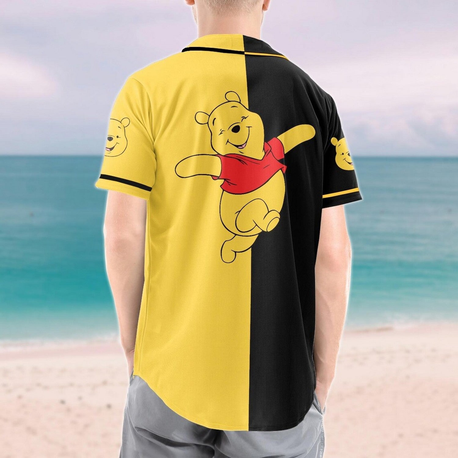Custom Name Disney Winnie The Pooh Black Yellow Baseball Jersey
