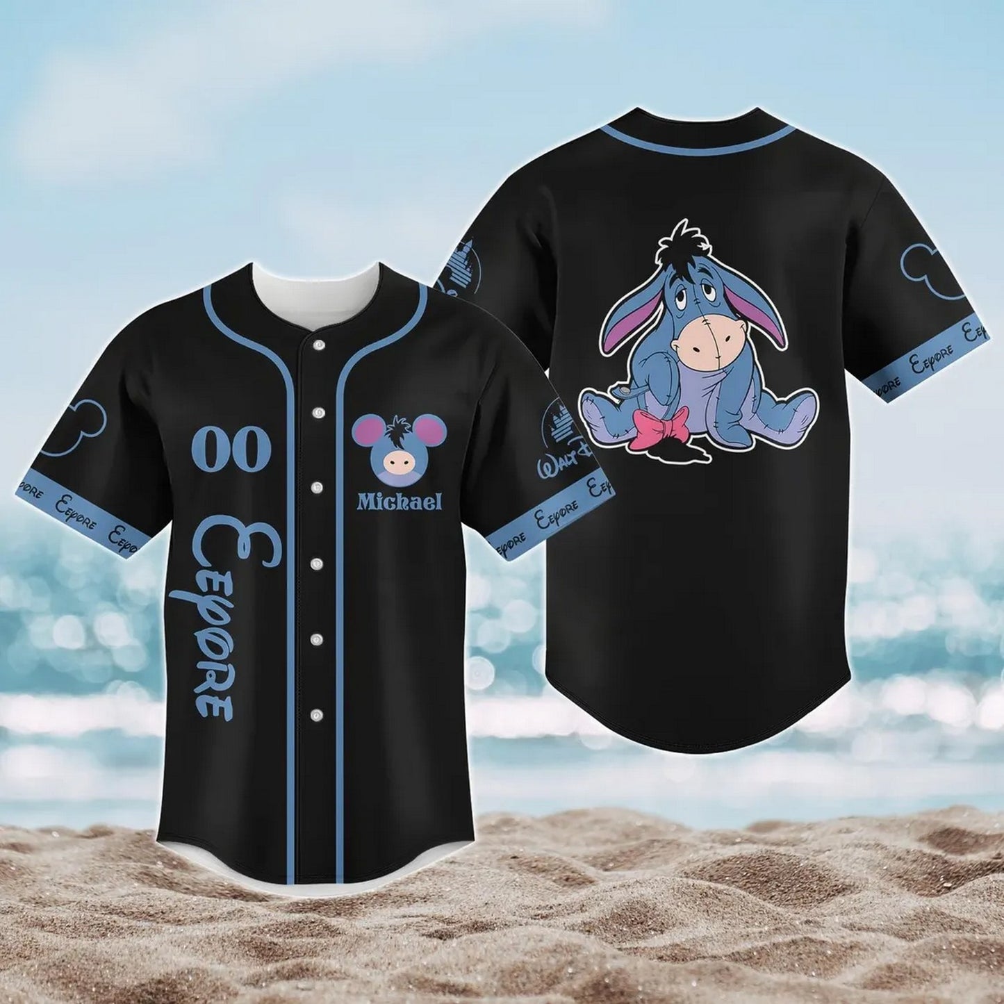 Custom Name Disney Winnie The Pooh Eeyore Donkey Black Baseball Jersey