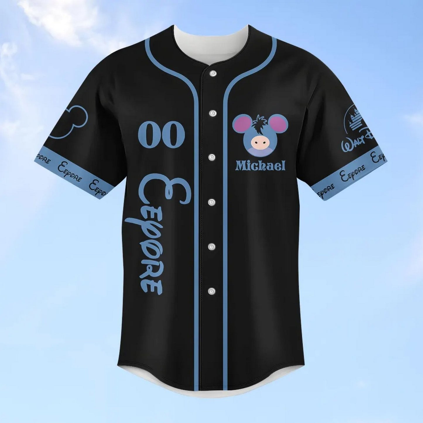 Custom Name Disney Winnie The Pooh Eeyore Donkey Black Baseball Jersey