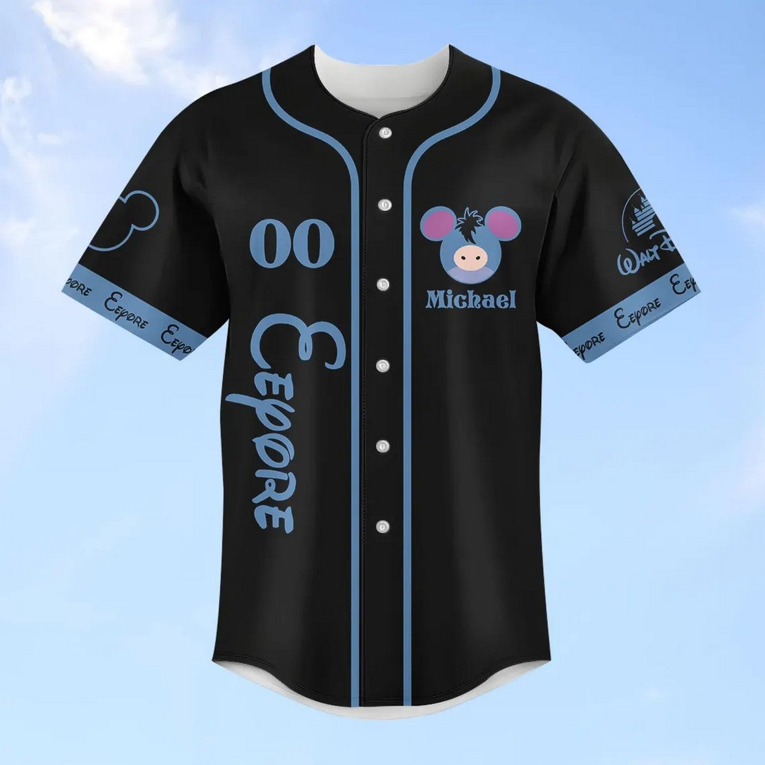 Custom Name Disney Winnie The Pooh Eeyore Donkey Black Baseball Jersey