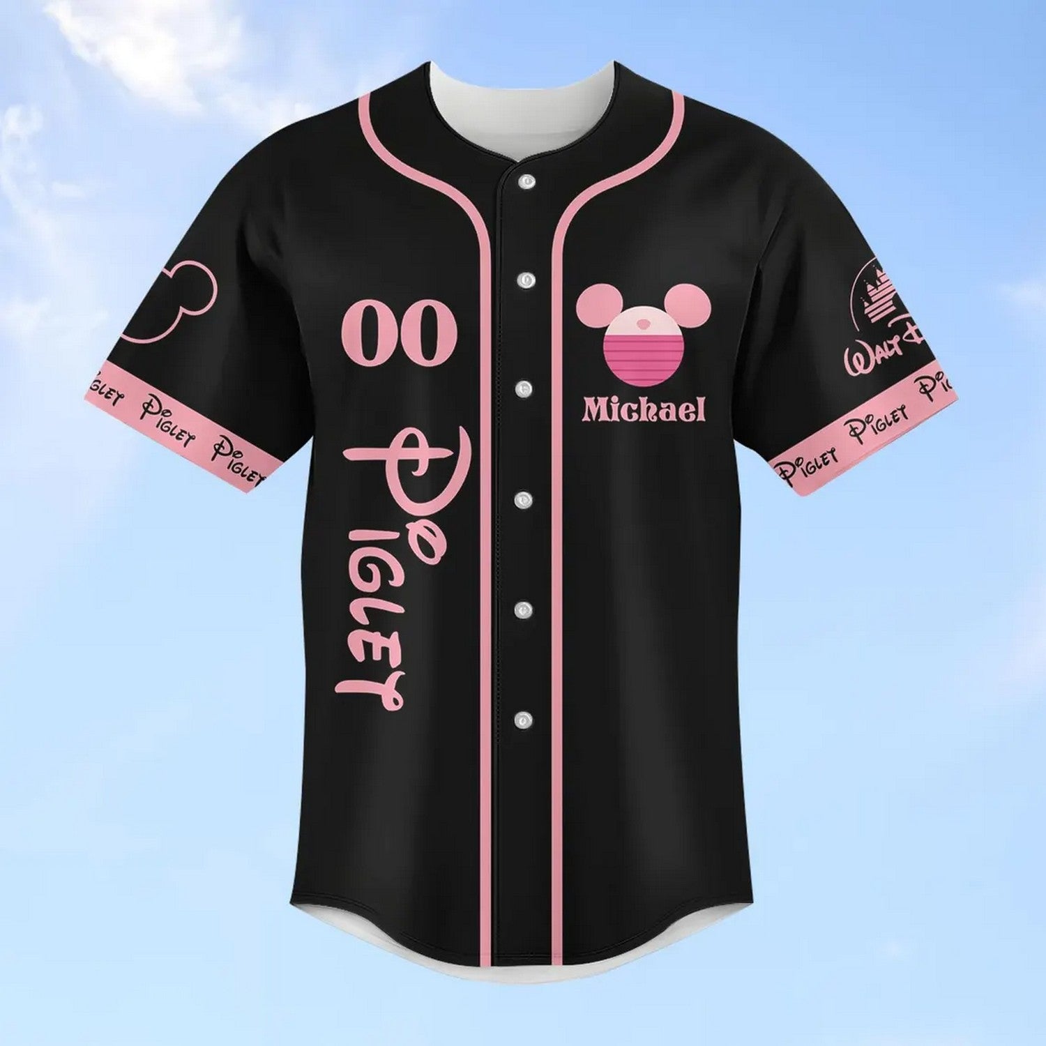 Custom Name Disney Winnie The Pooh Piglet Black Baseball Jersey