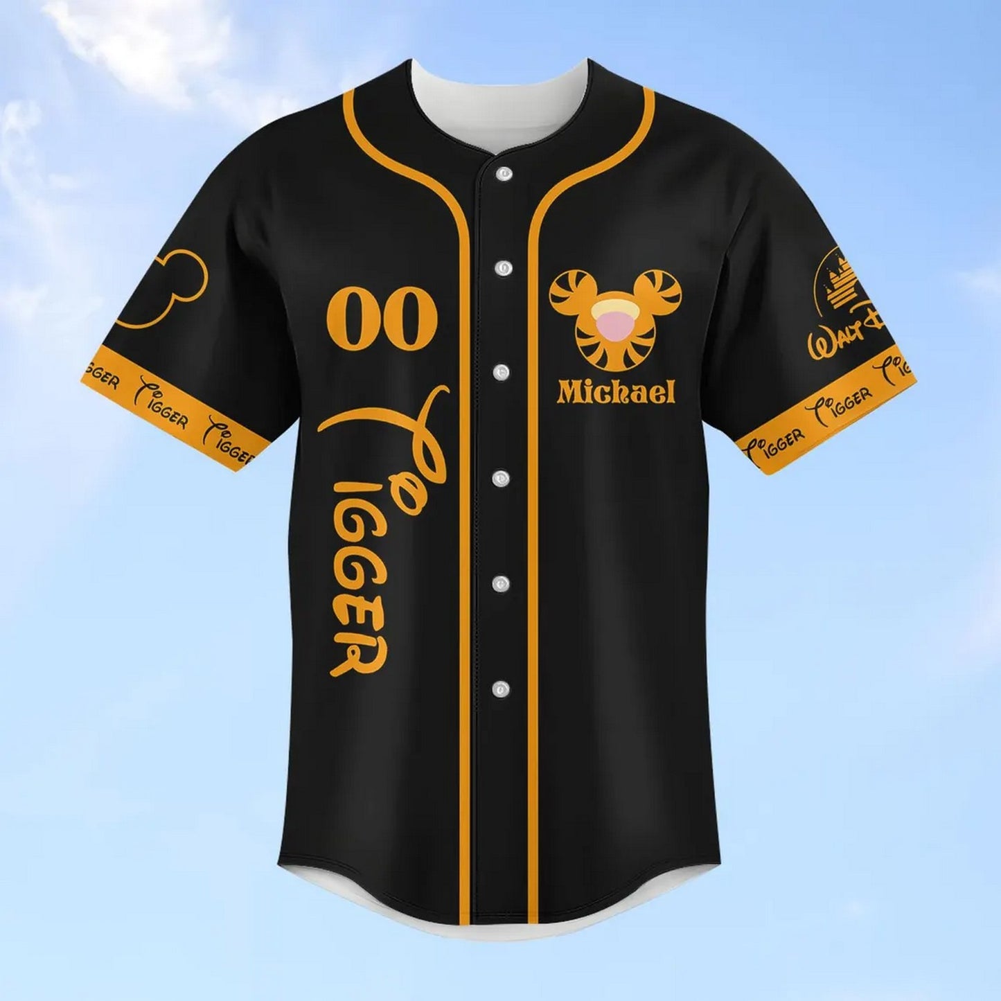 Custom Name Disney Winnie The Pooh Tigger Black Baseball Jersey