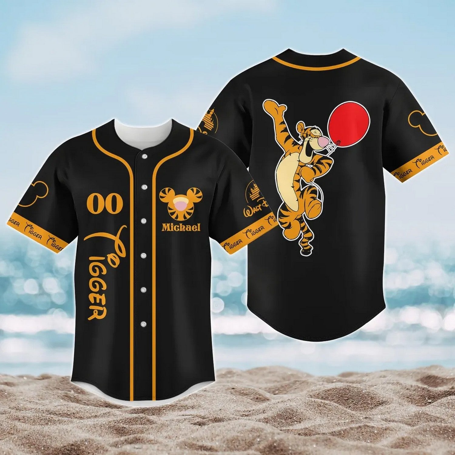 Custom Name Disney Winnie The Pooh Tigger Black Baseball Jersey