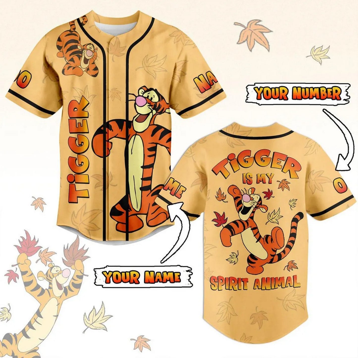 Custom Name Disney Winnie The Pooh Tigger Orange Baseball Jersey