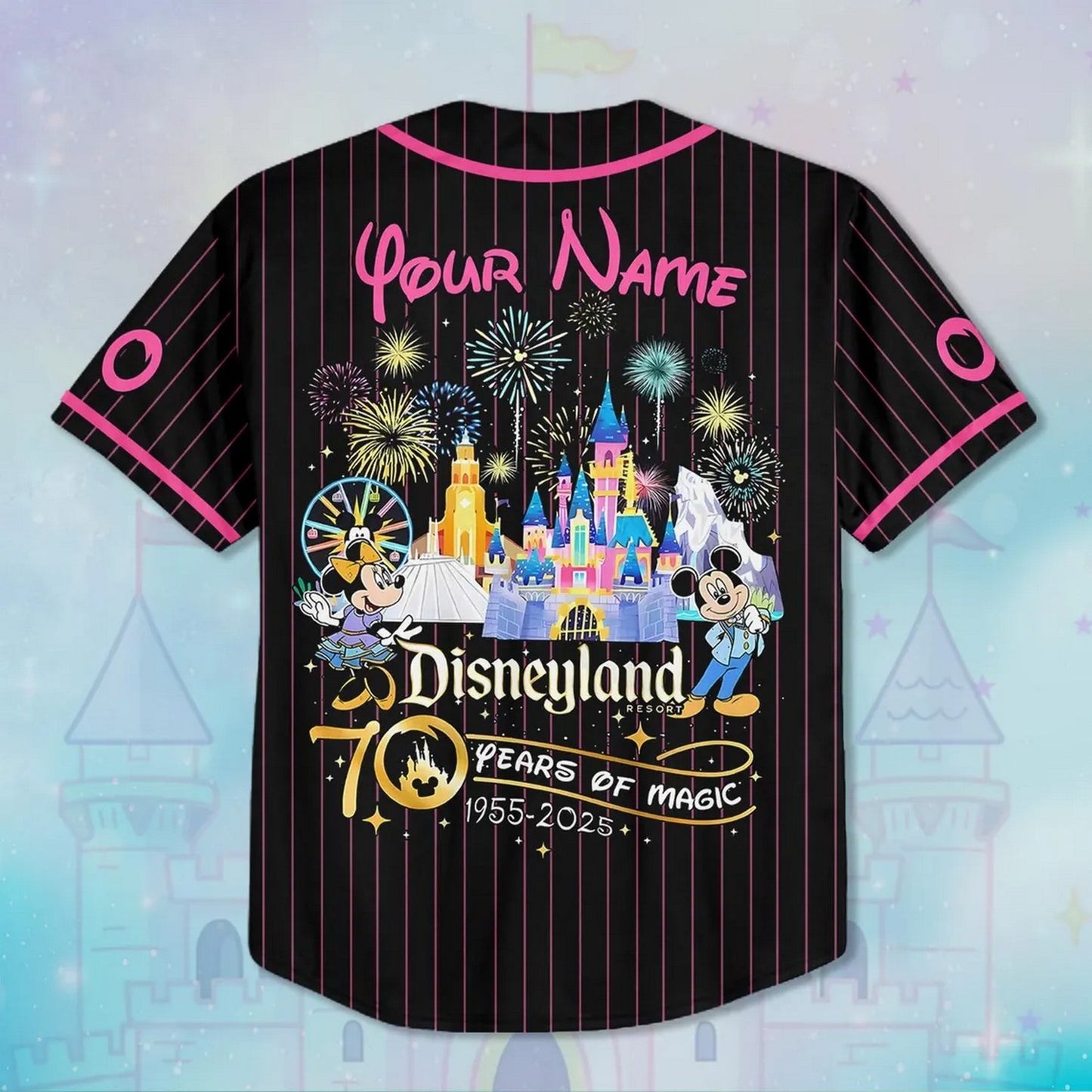 Custom Name Disneyland 70th Anniversary Black Baseball Jersey