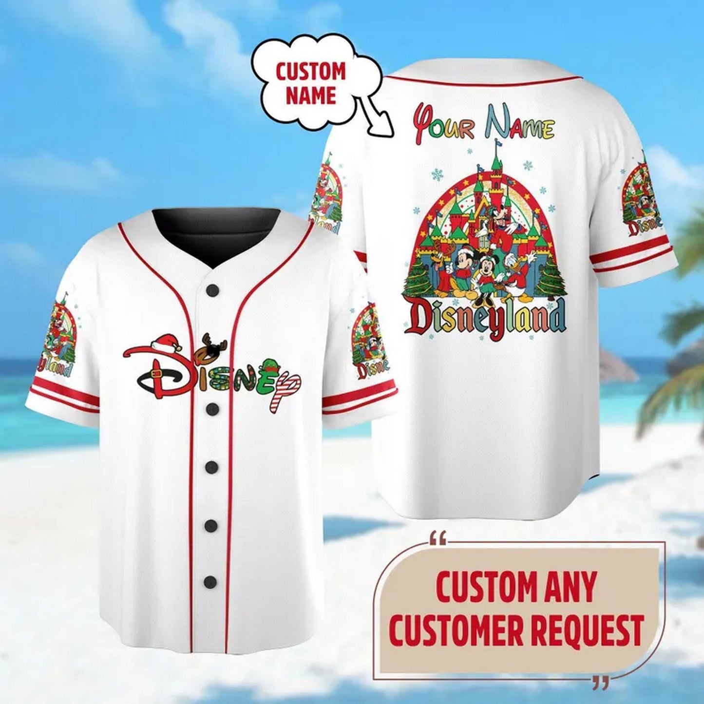 Custom Name Disneyland Mickey Mouse And Friends Christmas Simple White Baseball Jersey