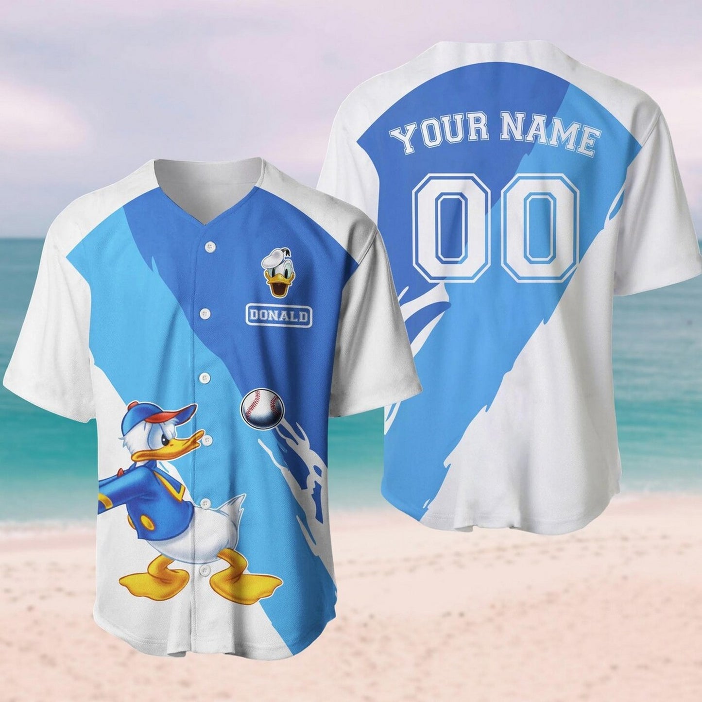 Custom Name Donald Duck Blue White Baseball Jersey