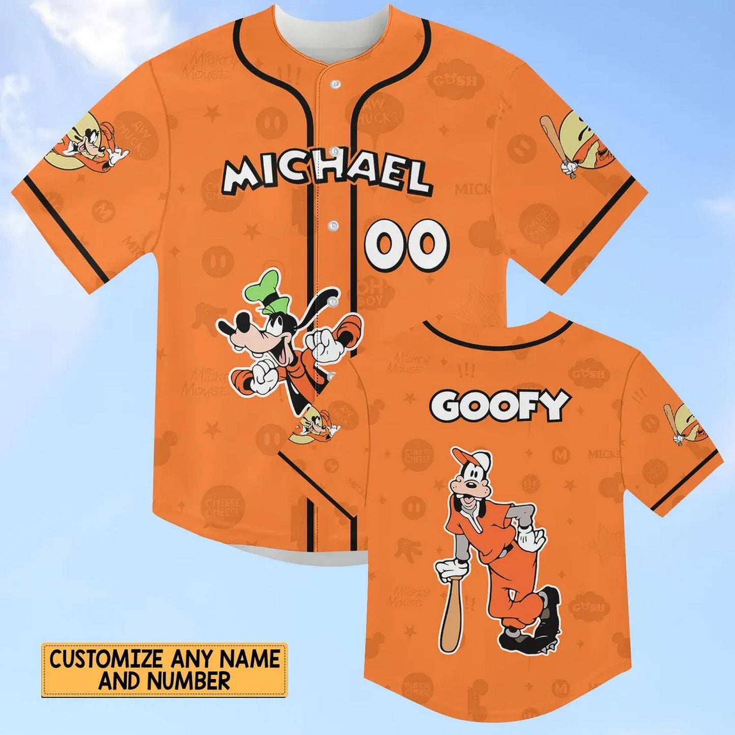 Custom Name Funny Goofy Dog Orange Baseball Jersey