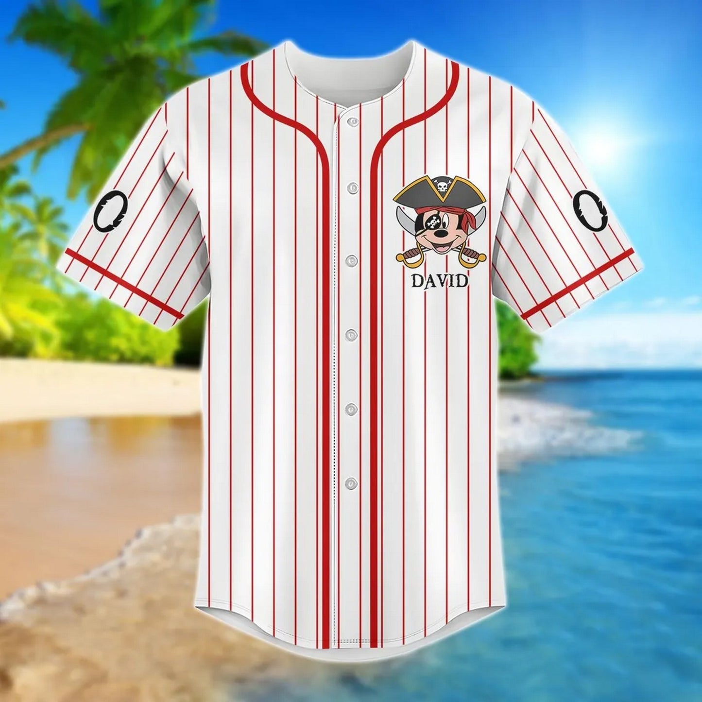 Custom Name Funny Mickey Captain Pirate Baseball Jersey
