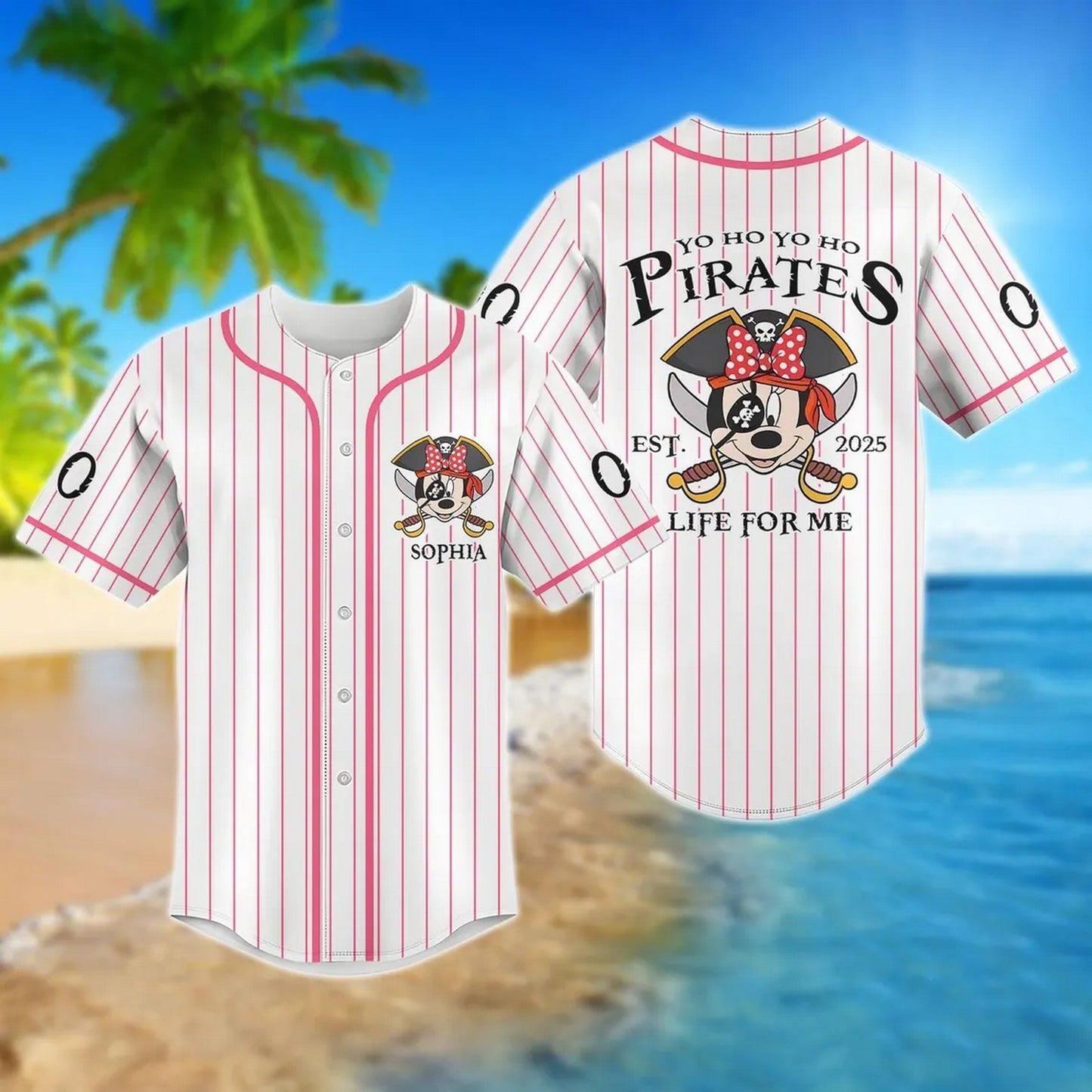 Custom Name Funny Minnie Captain Pirate Baseball Jersey
