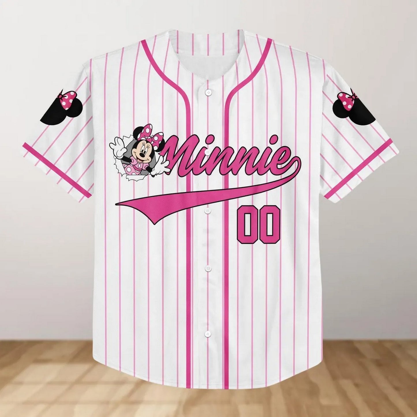 Custom Name Funny Minnie Mouse White Baseball Jersey