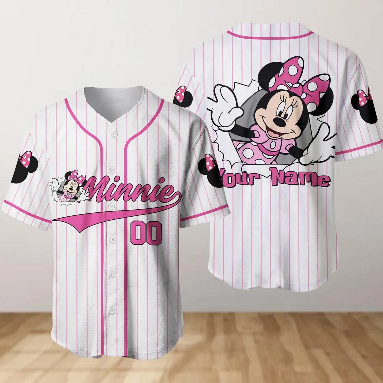 Custom Name Funny Minnie Mouse White Baseball Jersey