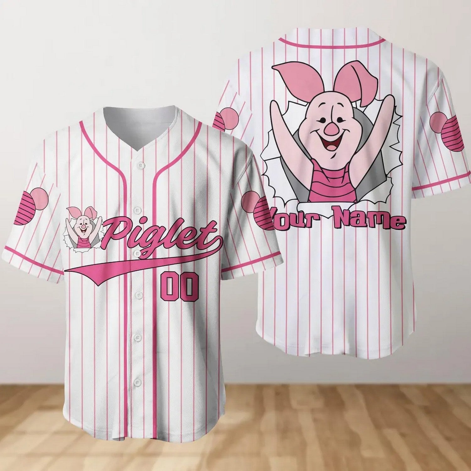 Custom Name Funny Piglet Winnie The Pooh White Baseball Jersey