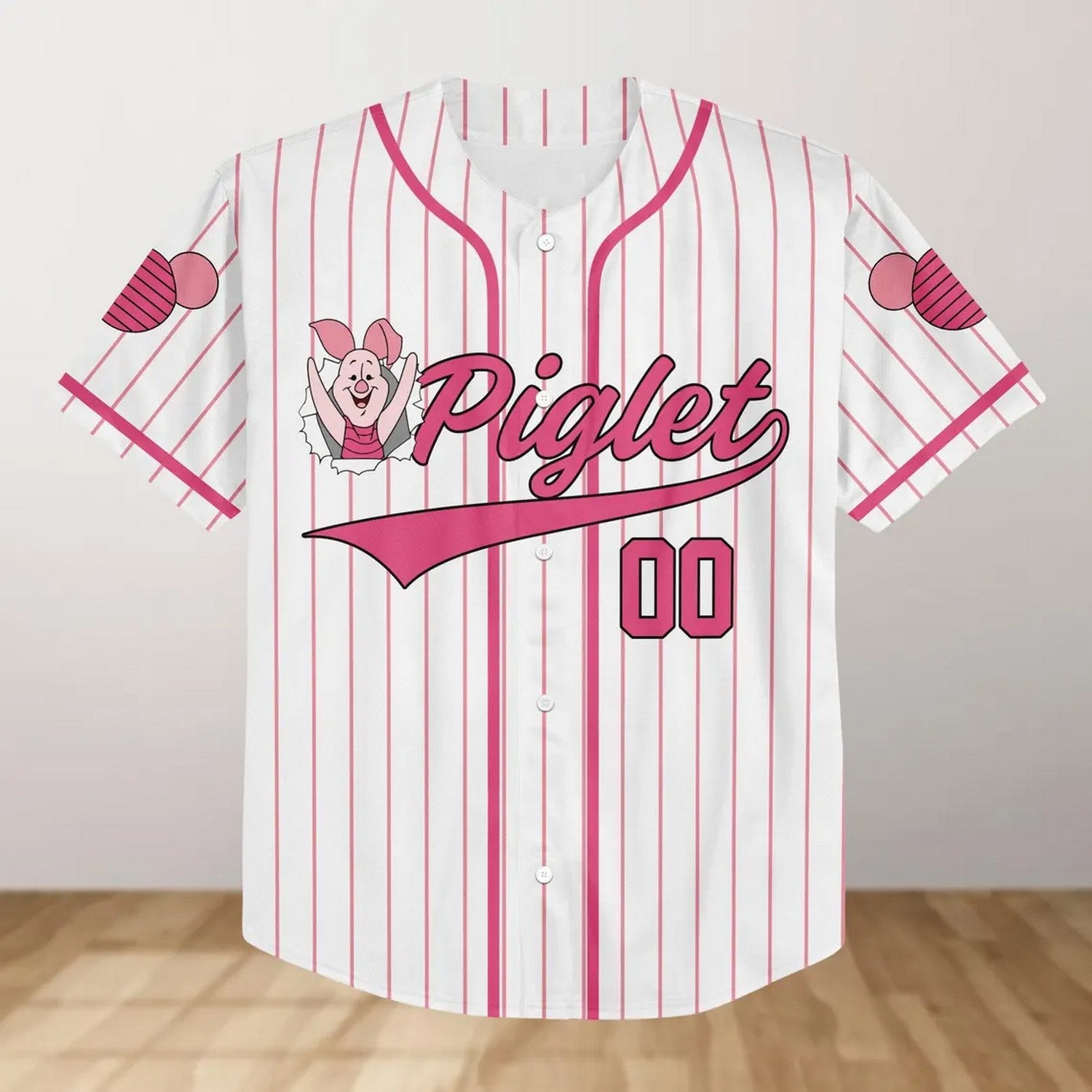 Custom Name Funny Piglet Winnie The Pooh White Baseball Jersey