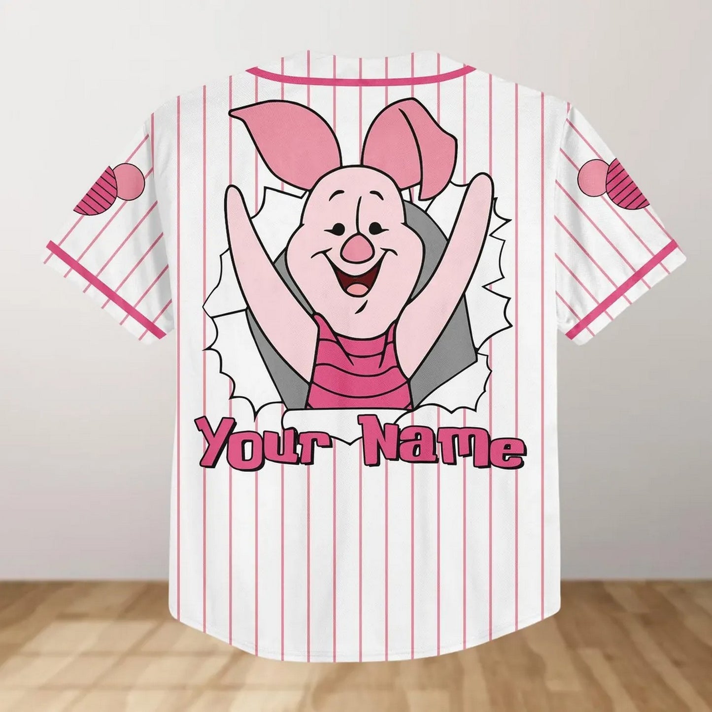 Custom Name Funny Piglet Winnie The Pooh White Baseball Jersey