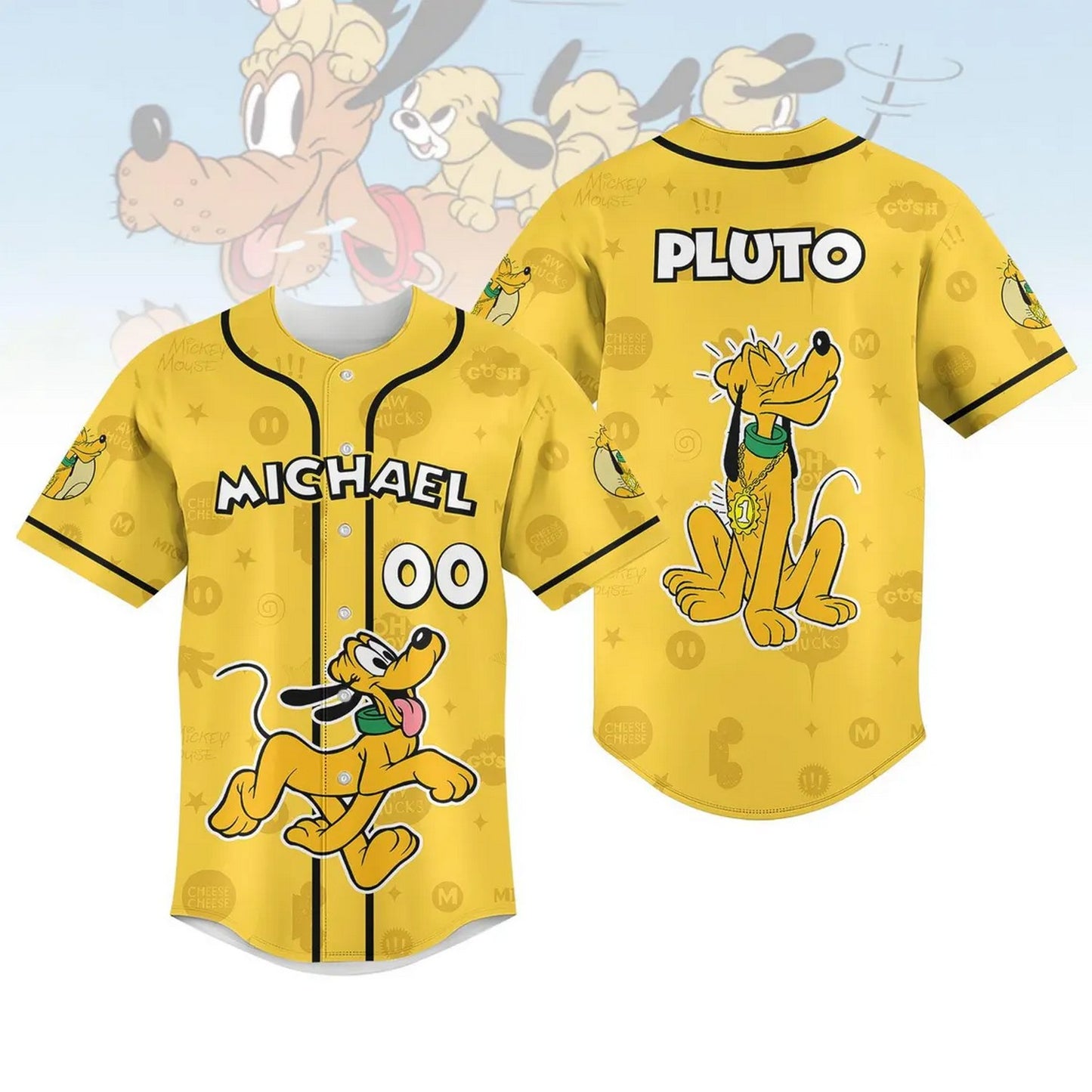 Custom Name Funny Pluto Dog Yellow Baseball Jersey