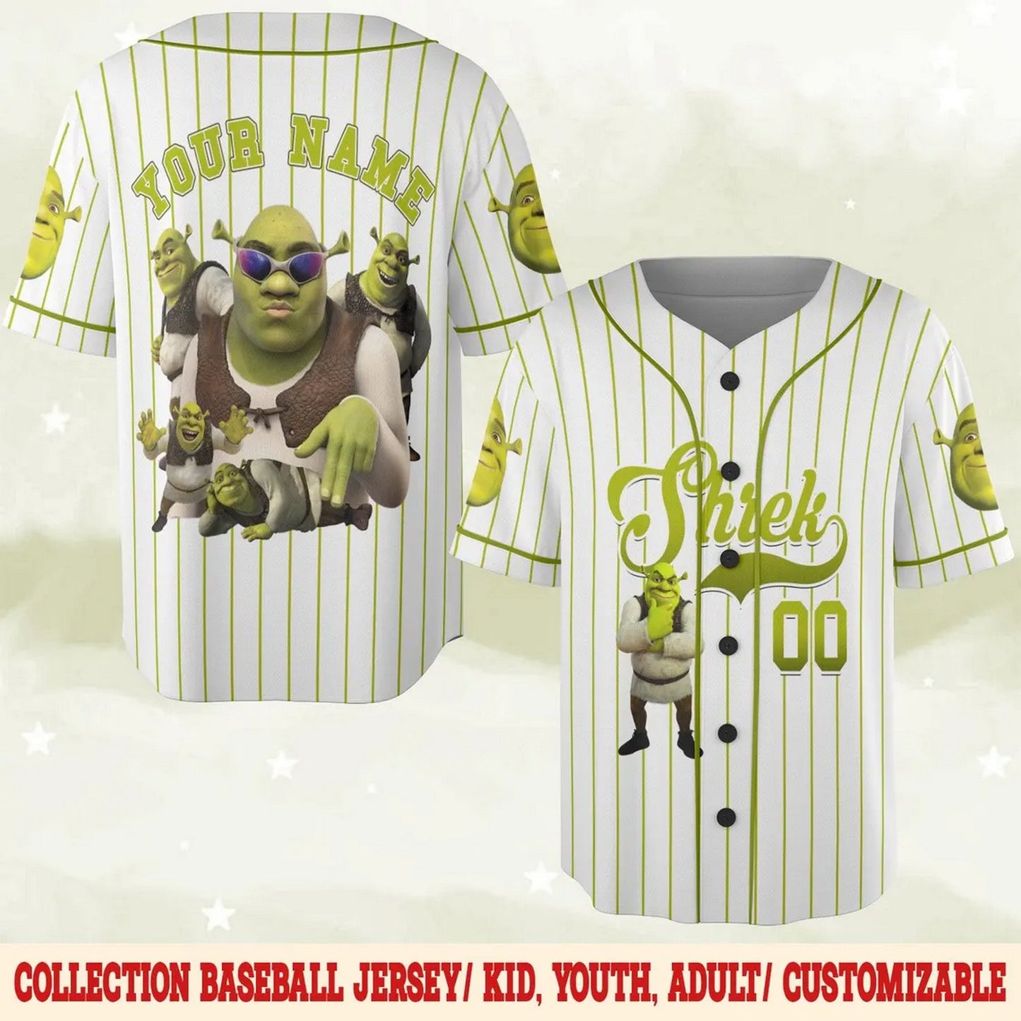 Custom Name Funny Shrek Baseball Jersey