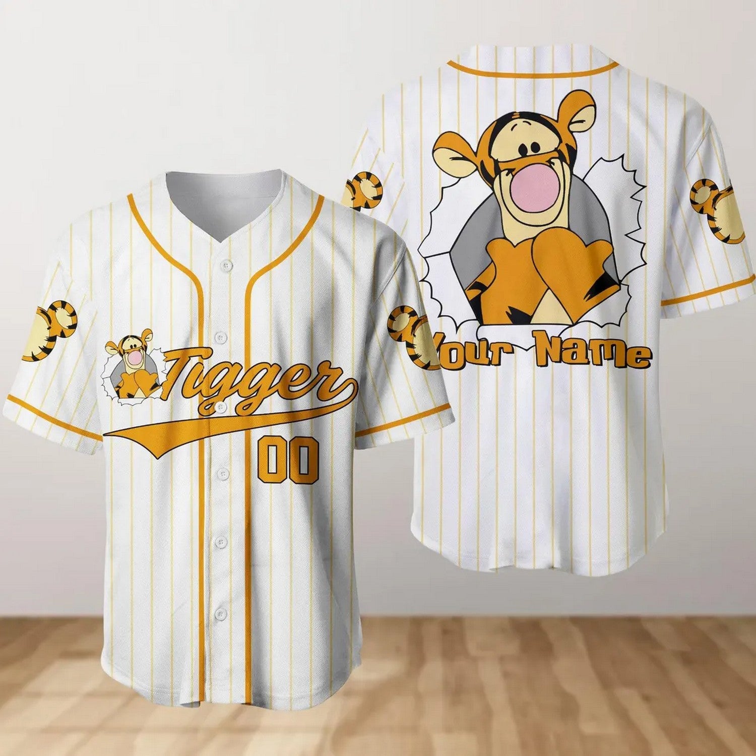 Custom Name Funny Tigger Winnie The Pooh White Baseball Jersey