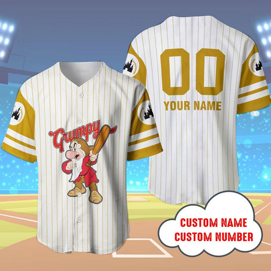 Custom Name Grumpy Dwarf Striped Baseball Jersey