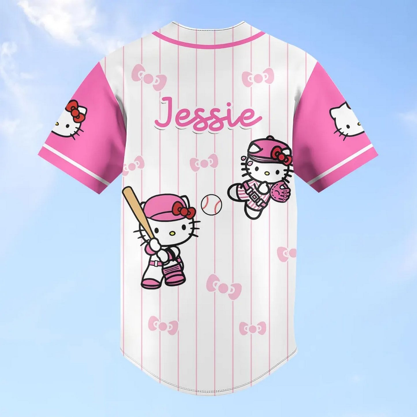 Custom Name Hello Kitty Little Bow Tie Baseball Jersey