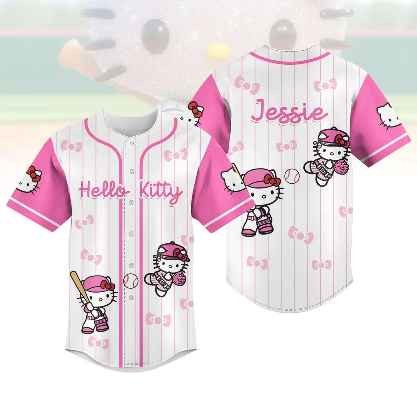 Custom Name Hello Kitty Little Bow Tie Baseball Jersey