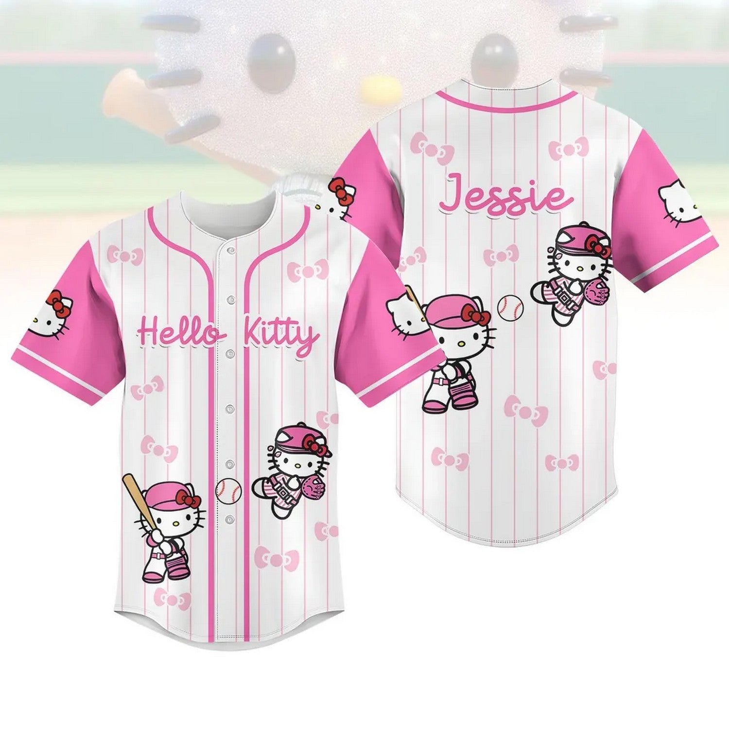 Custom Name Hello Kitty Little Bow Tie Baseball Jersey