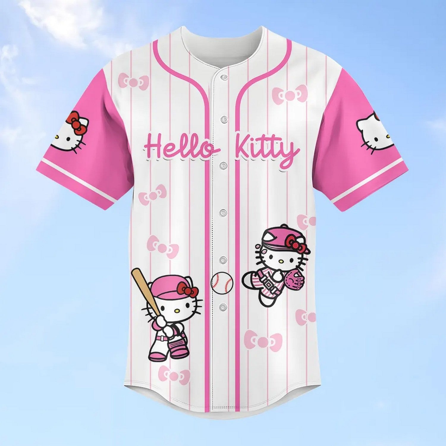 Custom Name Hello Kitty Little Bow Tie Baseball Jersey