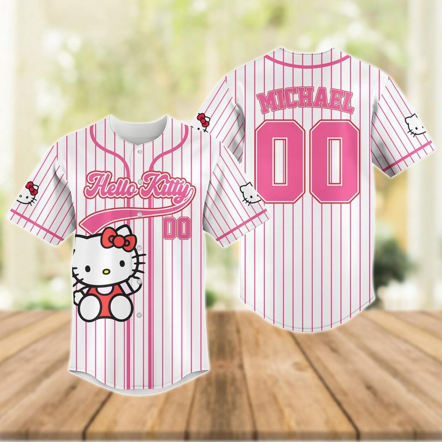 Custom Name Hello Kitty Pink White Baseball Jersey