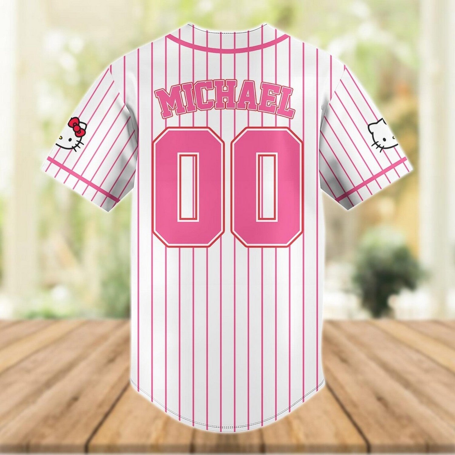 Custom Name Hello Kitty Pink White Baseball Jersey