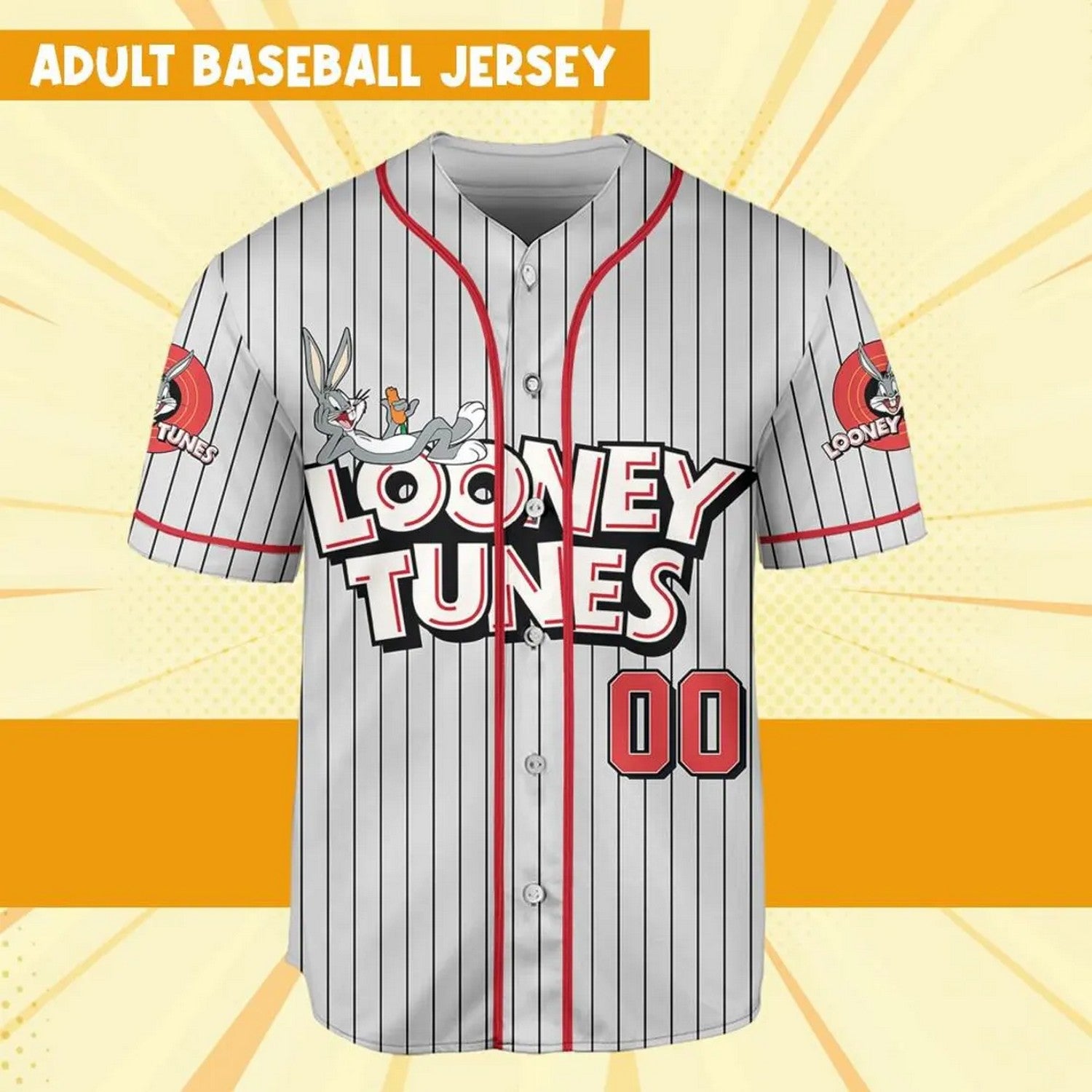 Custom Name Looney Tunes Bug Bunny Carot Gray Baseball Jersey