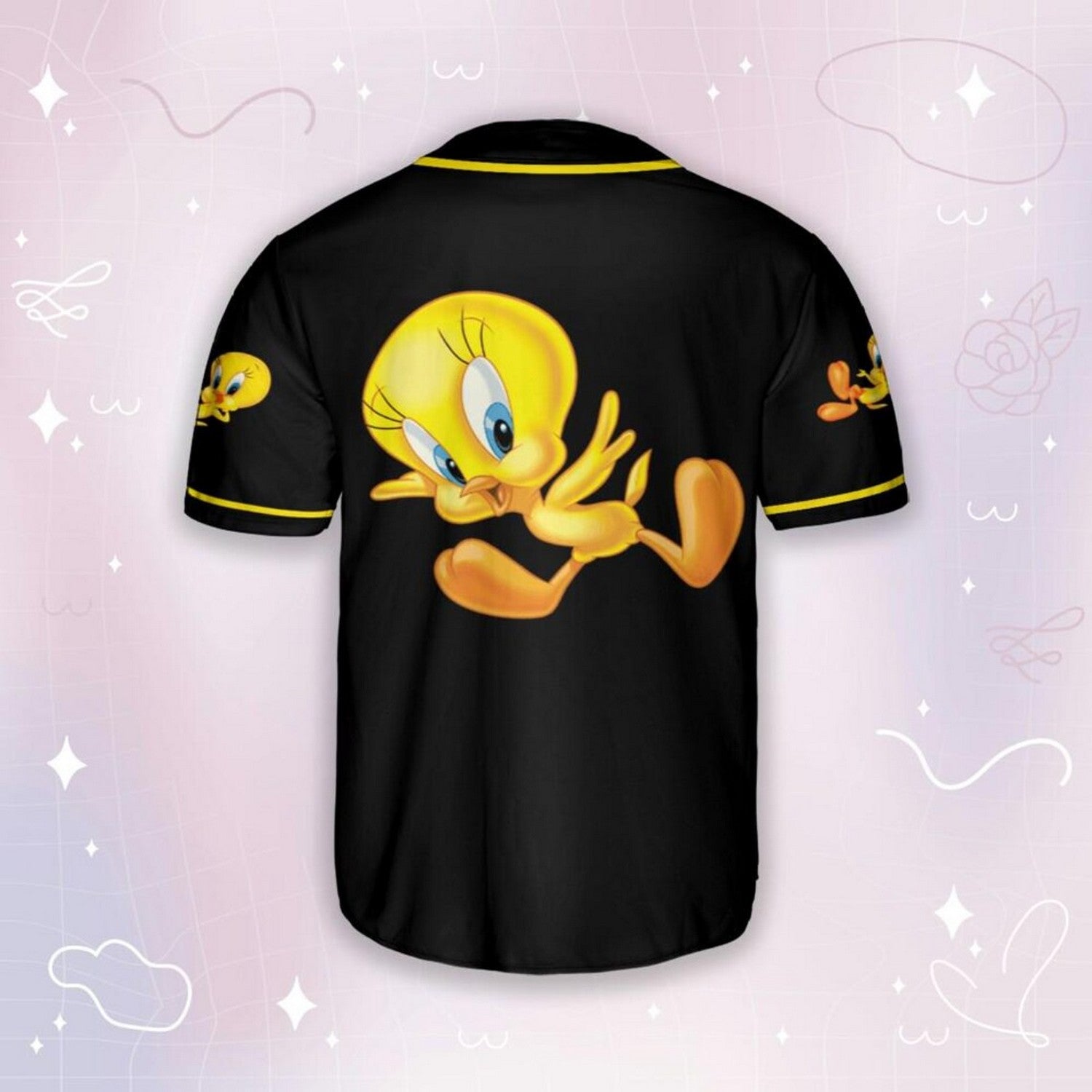 Custom Name Looney Tunes Tweety Black Yellow Baseball Jersey