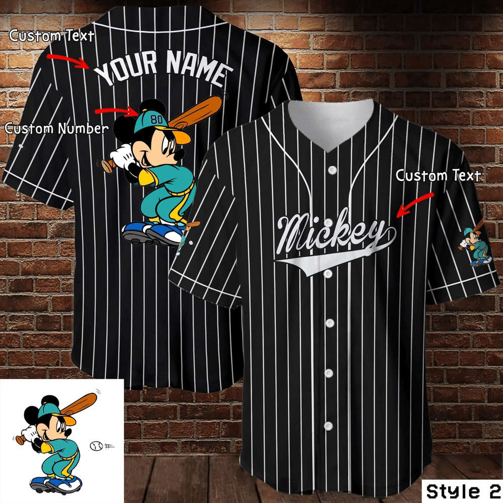 Personalized Mickey Mouse Disney Black Baseball Jersey - Custom Name Option Included - Bafud