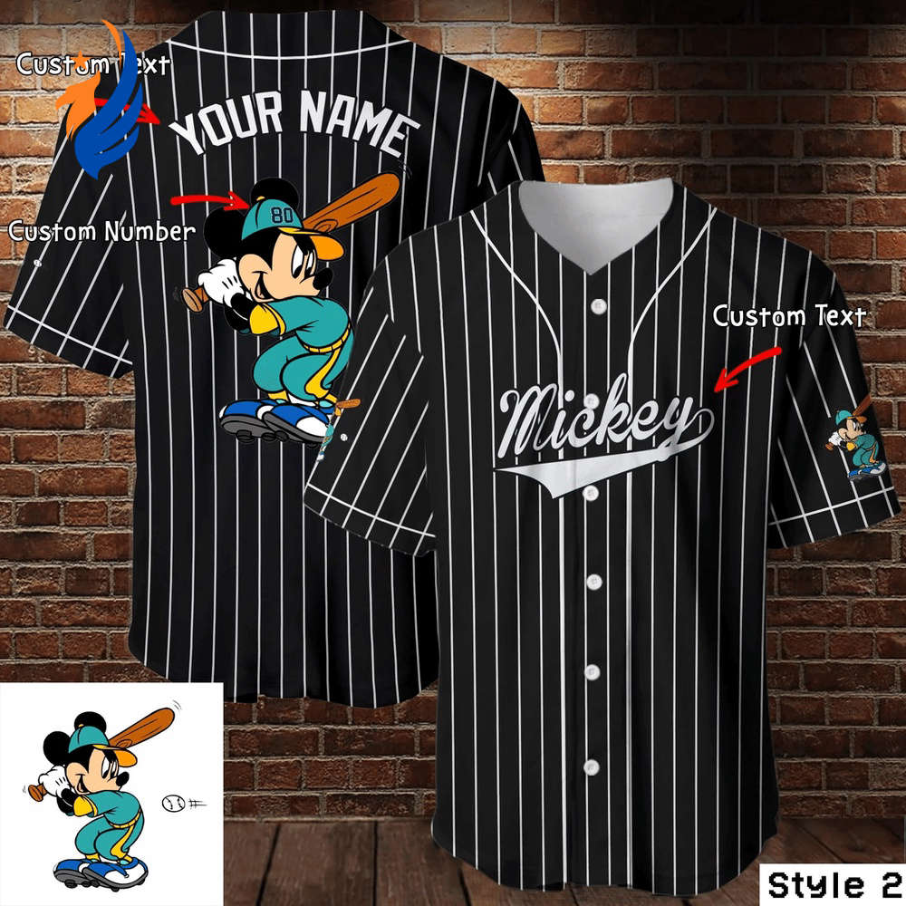 Personalized Mickey Mouse Disney Black Baseball Jersey - Custom Name Option Included - Bafud