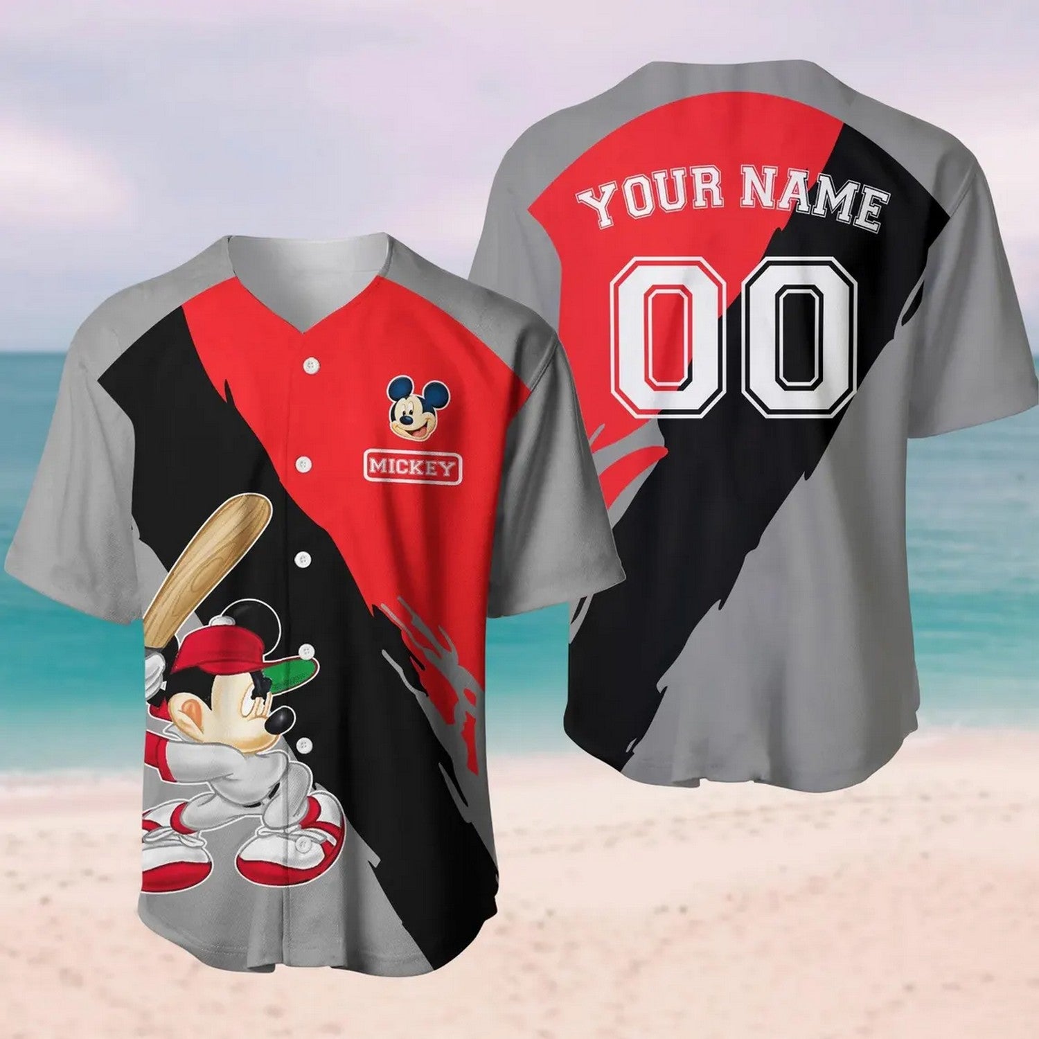 Custom Name Mickey Mouse Gray Baseball Jersey