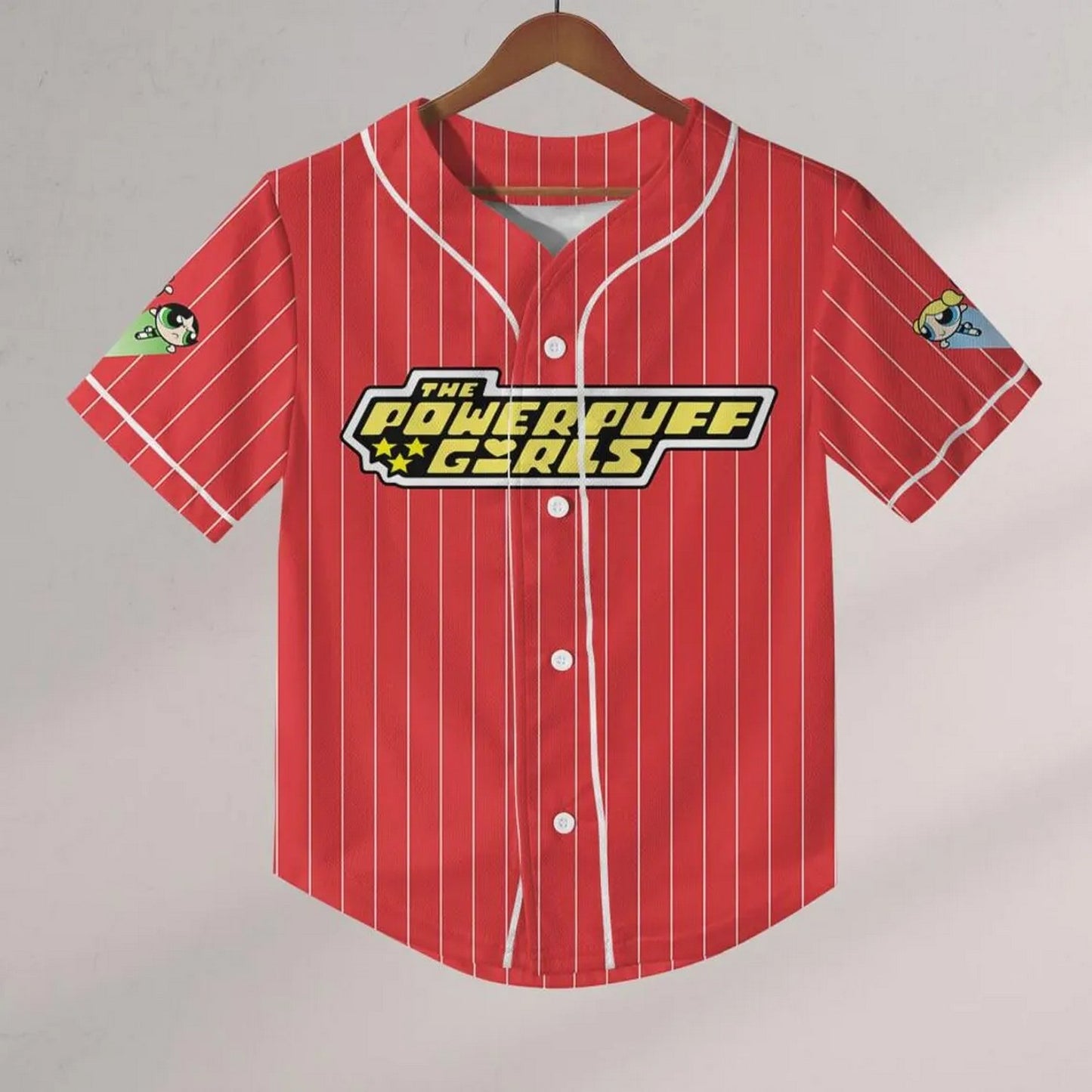 Custom Name Powerpuff Girls 90s Red Baseball Jersey