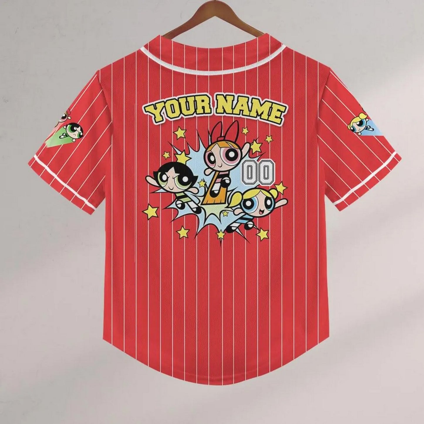 Custom Name Powerpuff Girls 90s Red Baseball Jersey