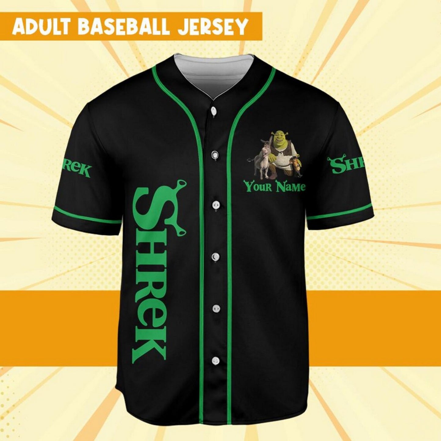 Custom Name  Shrek Friend Funny Awesome Black Green Baseball Jersey