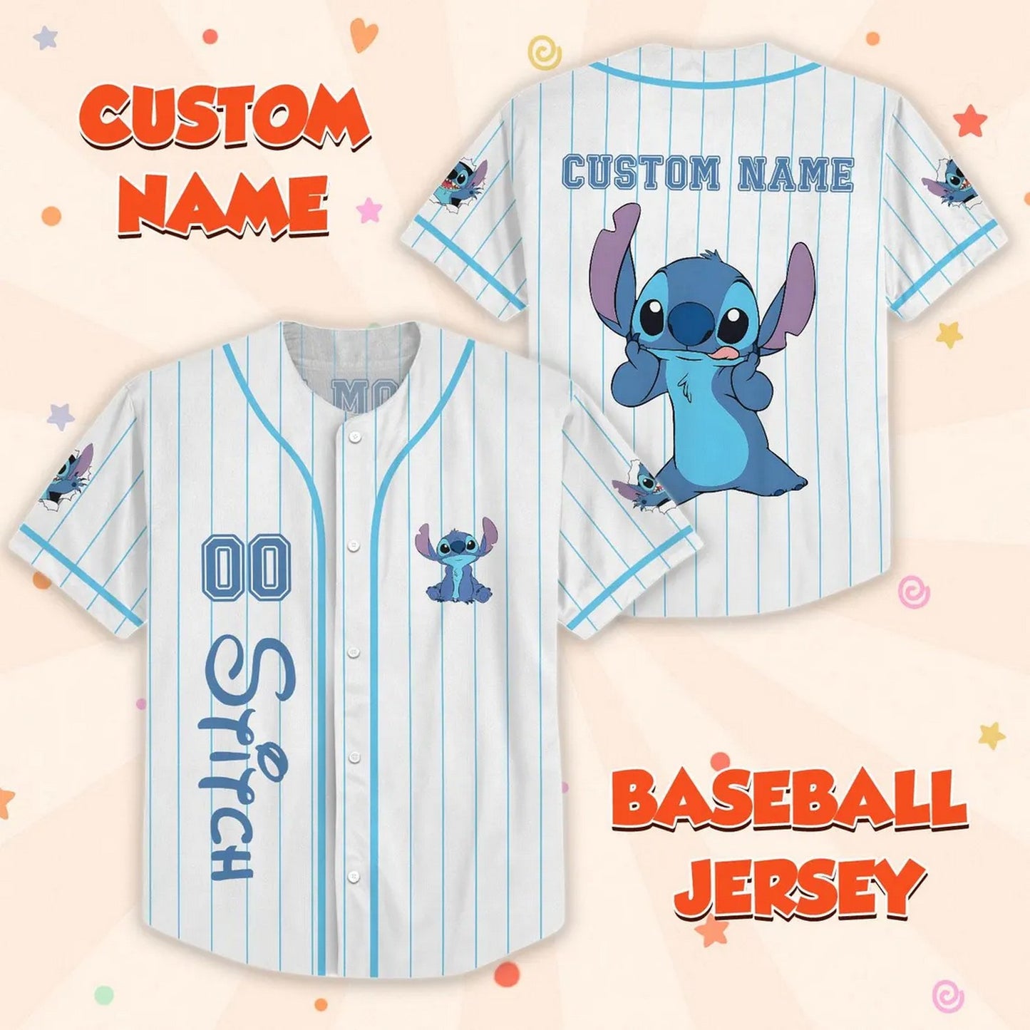 Custom Name Stitch Stripes White Baseball Jersey For Family