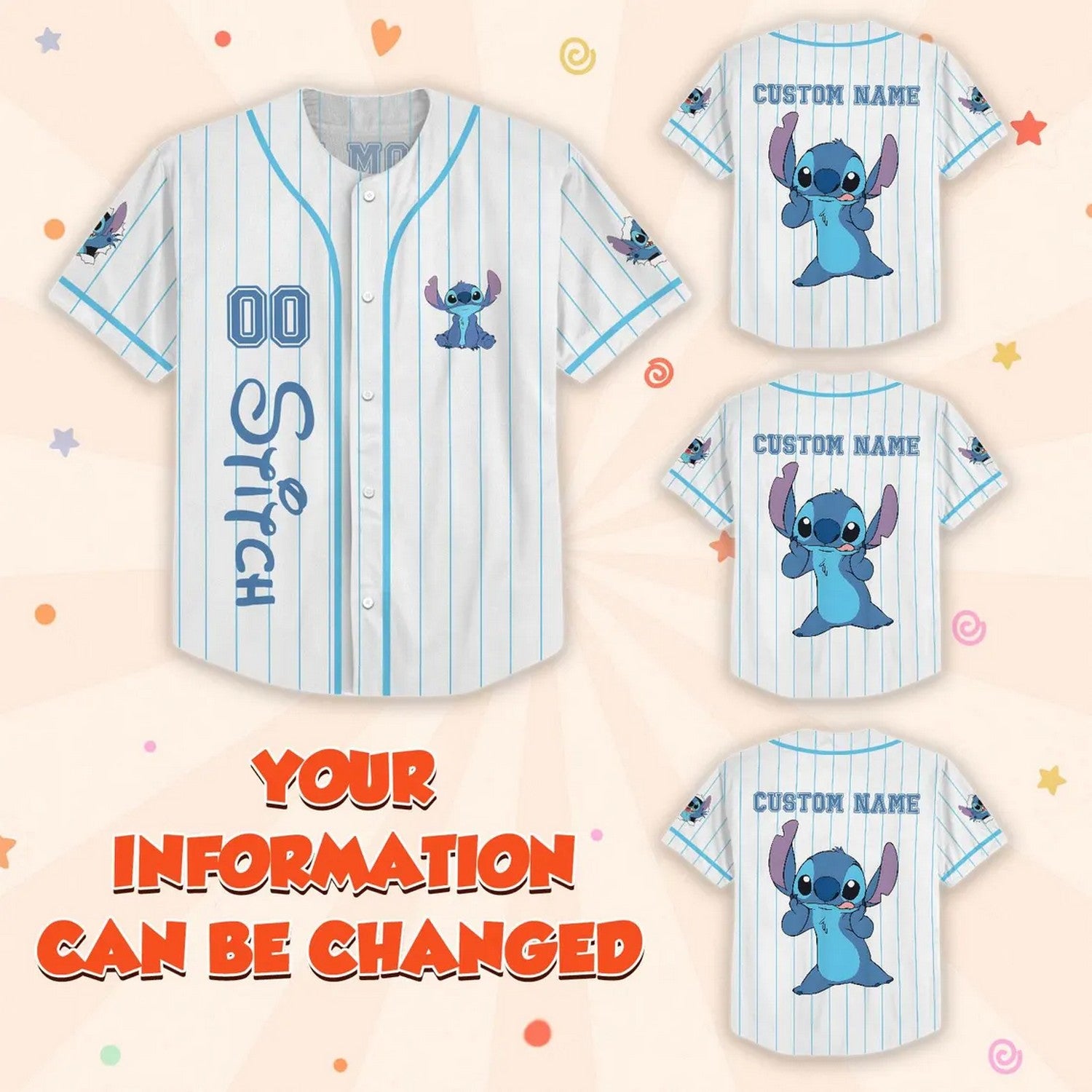 Custom Name Stitch Stripes White Baseball Jersey For Family