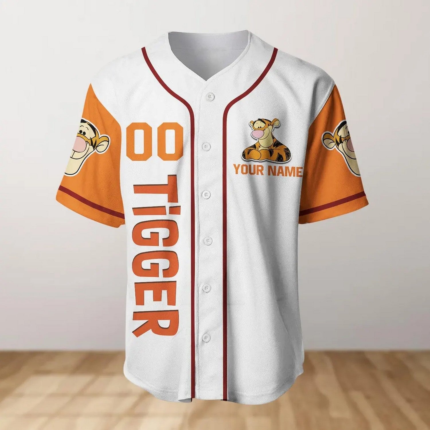 Custom Name Tigger Winnie The Pooh Watercolor Baseball Jersey