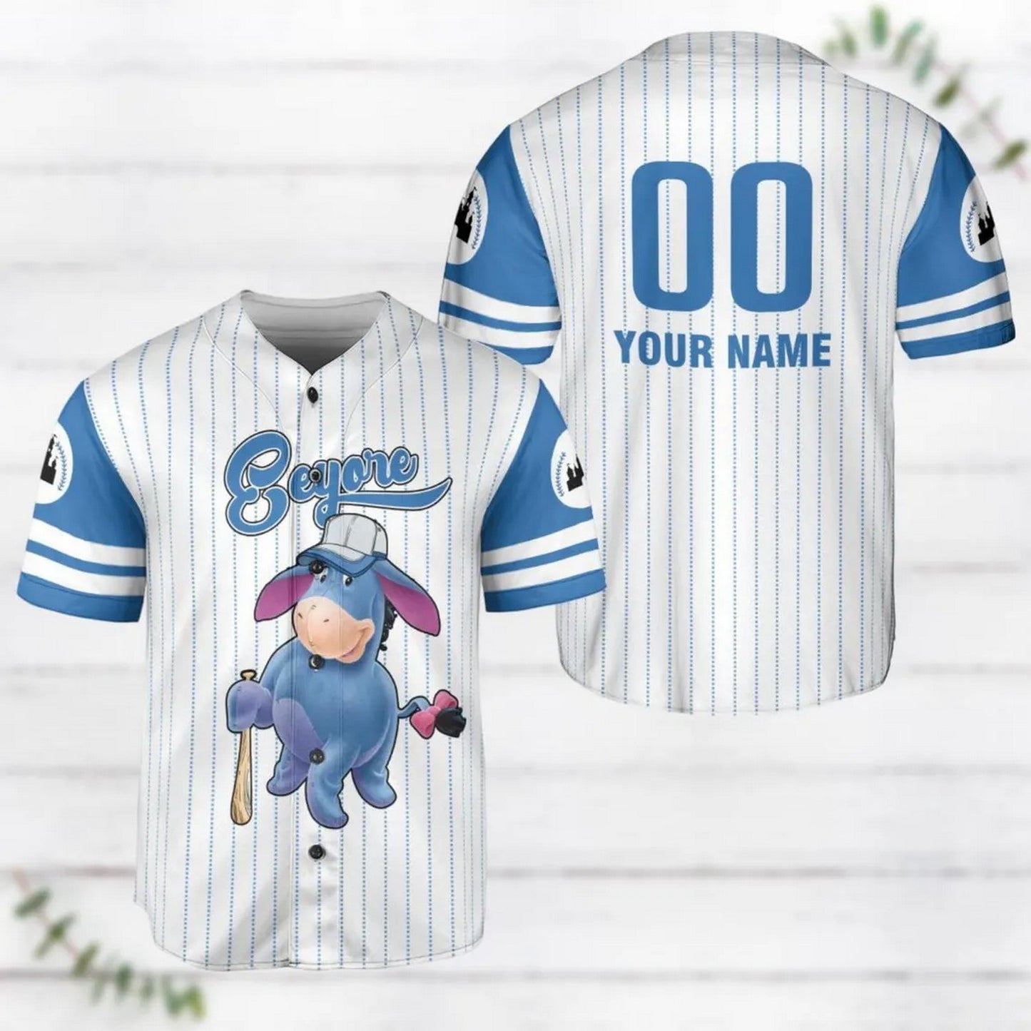 Custom Name Winnie The Pooh Funny Eeyore Striped Line Baseball Jersey