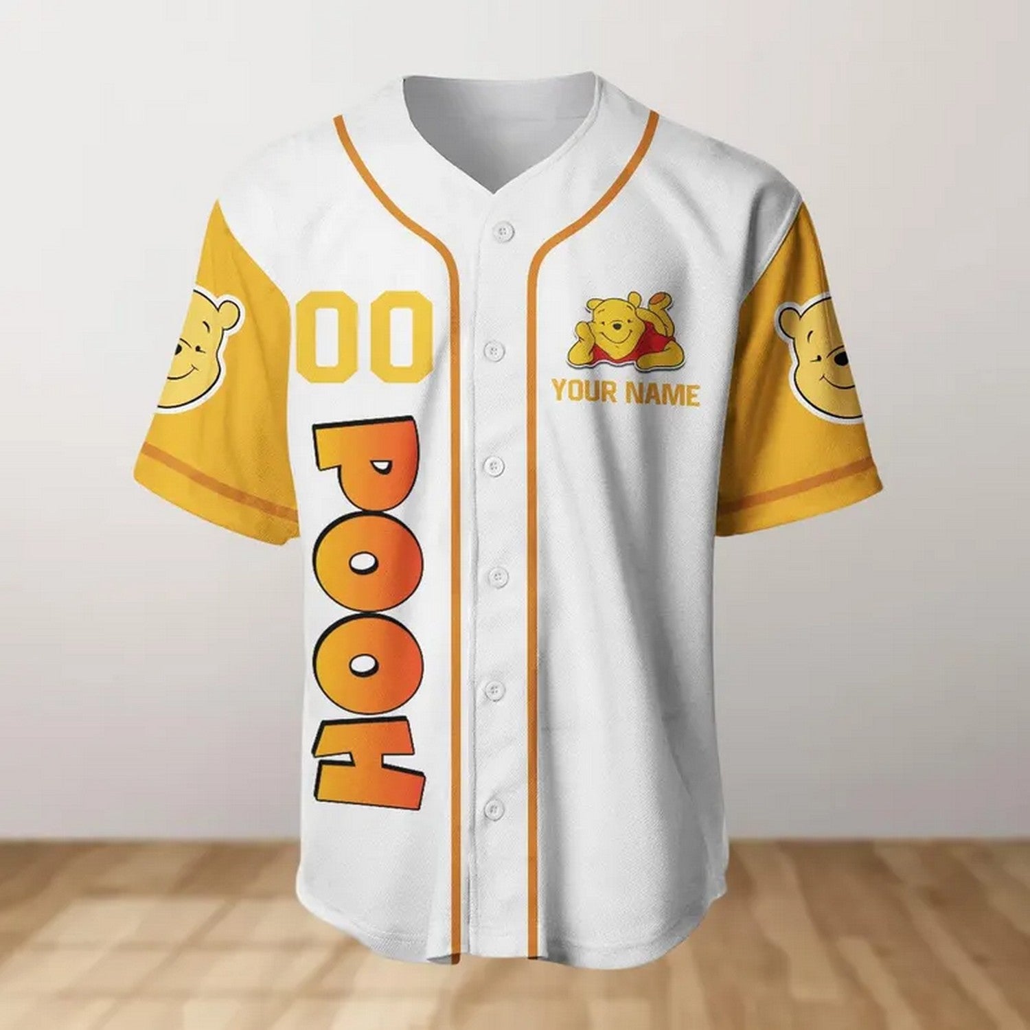 Custom Name Winnie The Pooh Watercolor Baseball Jersey