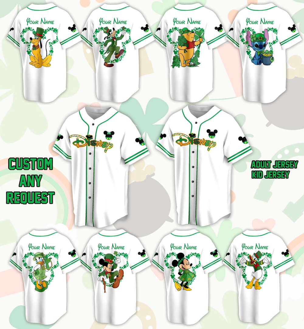 Custom Saint Patrick Day Disneyyland Baseball Jersey Personalized Pooh Bear St Patrick Family Vacation Trip Jersey For Baseball Lover - Aopprinter