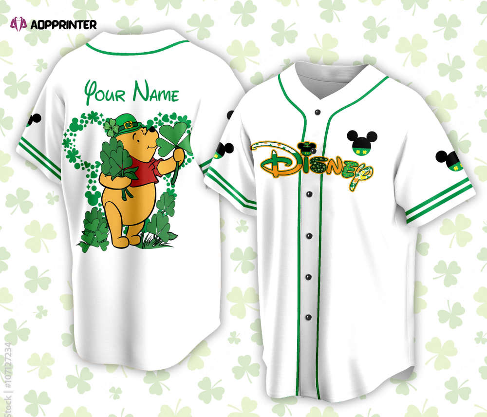 Custom Saint Patrick Day Disneyyland Baseball Jersey Personalized Pooh Bear St Patrick Family Vacation Trip Jersey For Baseball Lover - Aopprinter