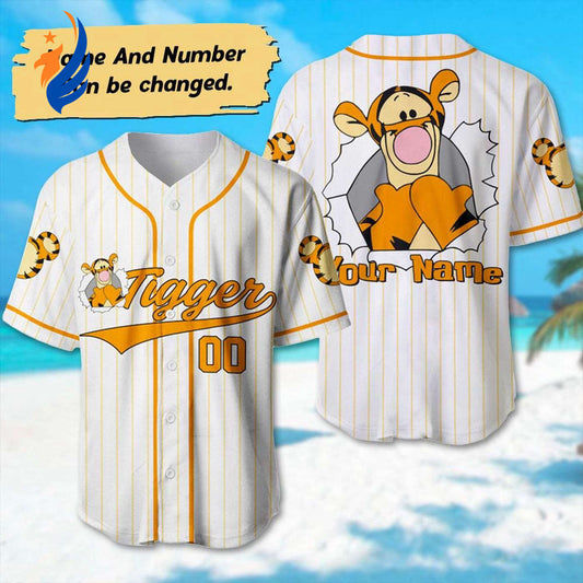 Custom Tigger Baseball Jersey Pooh Cartoon Basketball Team Magic Kingdom Trip Shirt Tigger Birthday Gift for Kids - Bafud