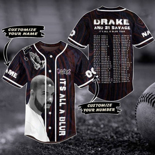 Customized Drake 21 Savage Baseball Jersey - 2023 Music Concert Merch Perfect Gift for Fans - Aopprinter