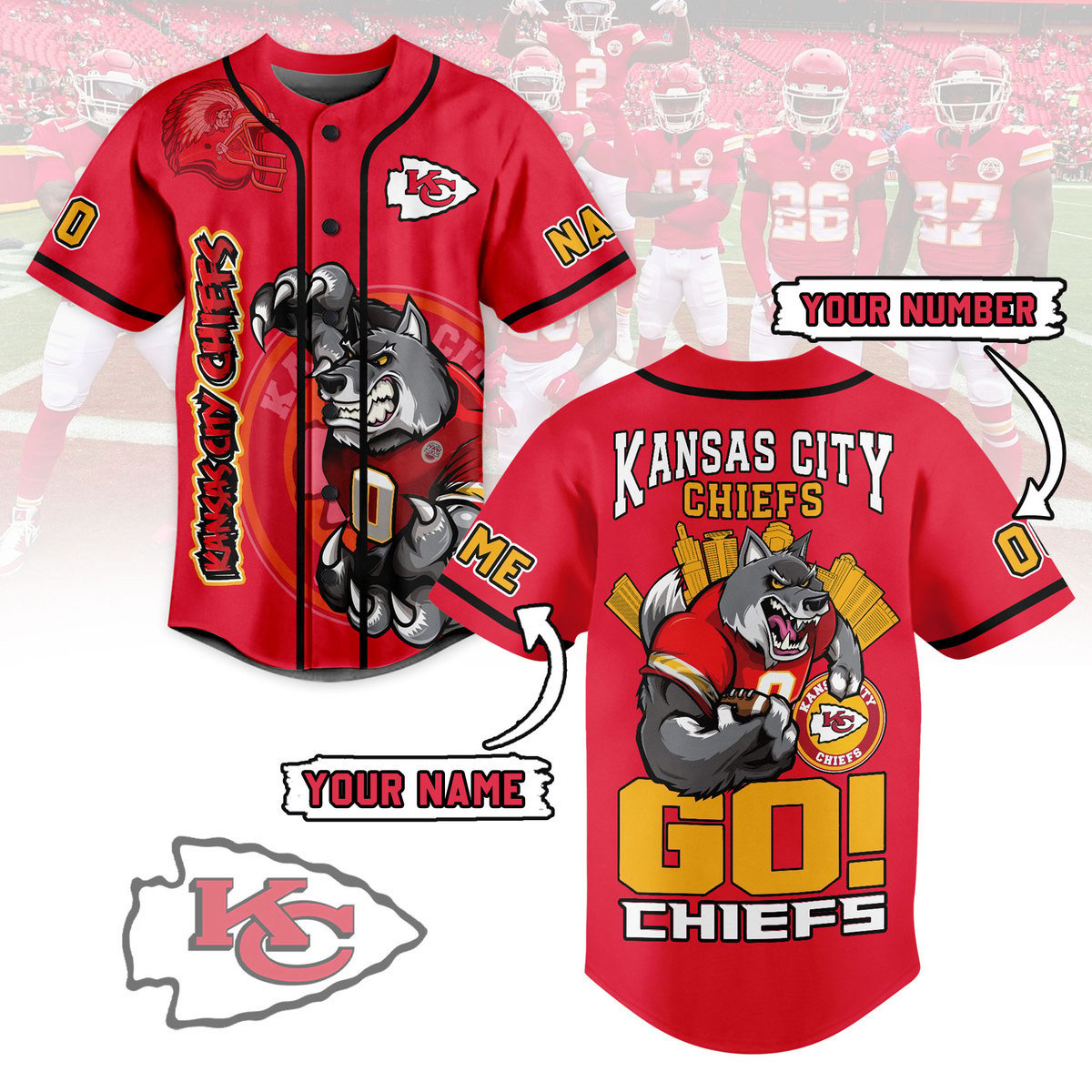Customized Kansas City Chiefs NFL Sport Red Baseball Jersey