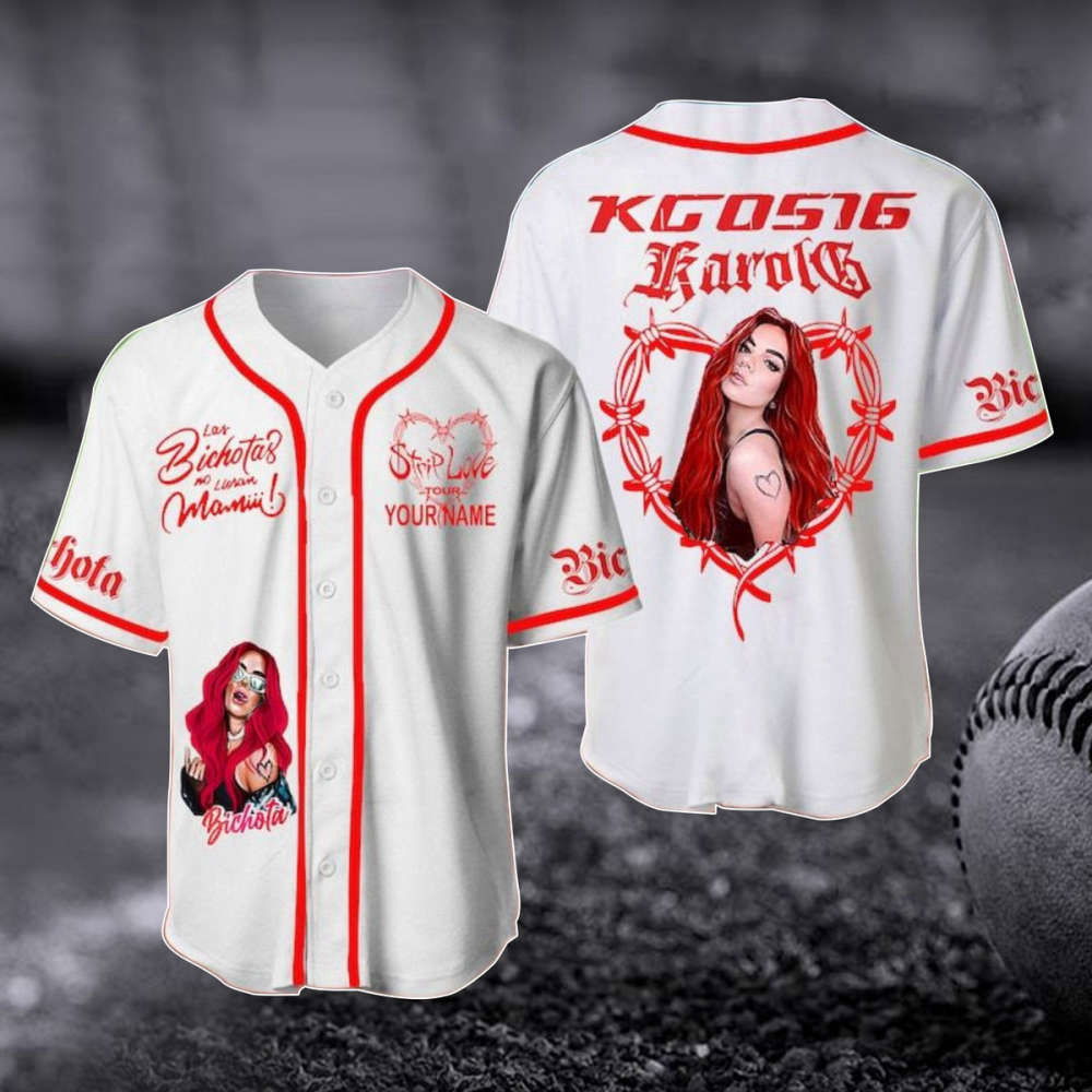 Customized Karol G Red Hair Baseball Jersey - Strip Love Tour Shirt Music Baseball Shirt - Gift For Fan - Aopprinter